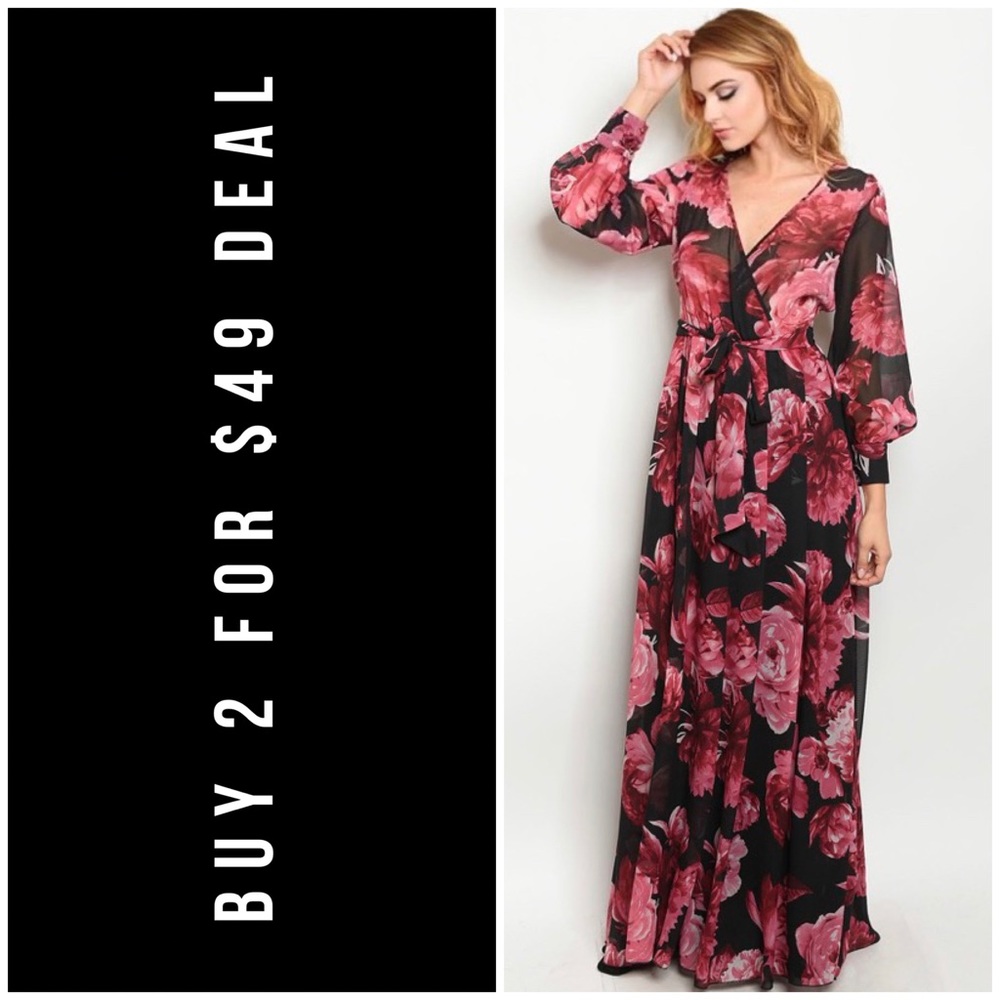 ☀️BLUSH PINK BLACK FLORAL DRESS